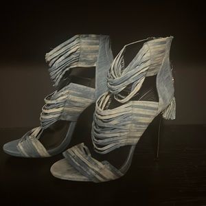 Shredded blue, Jean high heel shoes,